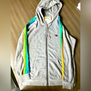 Aviator Nation Stripe Hoodie Stripe Sleeve Size XL